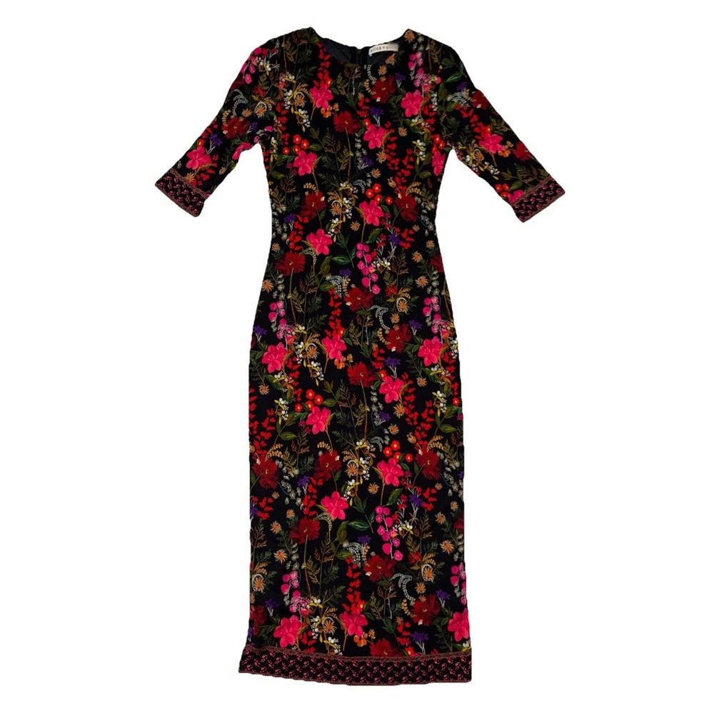Alice + Olivia Delora Floral Fitted Bodycon Stretch Jersey Midi - Picture 3 of 11